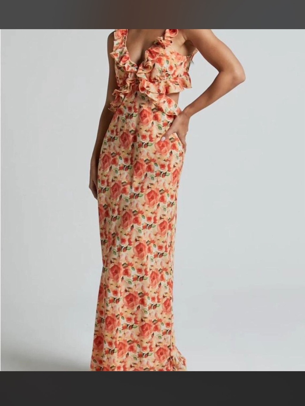Showpo orange floral ruffle cutout dress